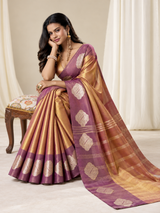 Wine Gold Handloom Tissue Silk Saree With Woven Motifs