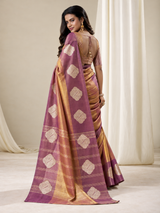 Wine Gold Handloom Tissue Silk Saree With Woven Motifs