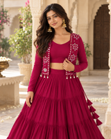 Rani Pink 9-Metre Flared Lehenga with Mirror Work Koti