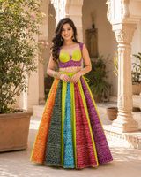 Multicolour Bandhani Print Flared Lehenga with Padded Blouse