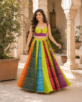 Multicolour Bandhani Print Flared Lehenga with Padded Blouse