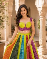 Multicolour Bandhani Print Flared Lehenga with Padded Blouse