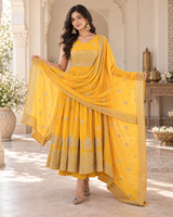 Mustard Yellow Embroidered Flared Anarkali Set with Dupatta