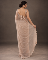 Beige Sequin Embroidered Net Saree