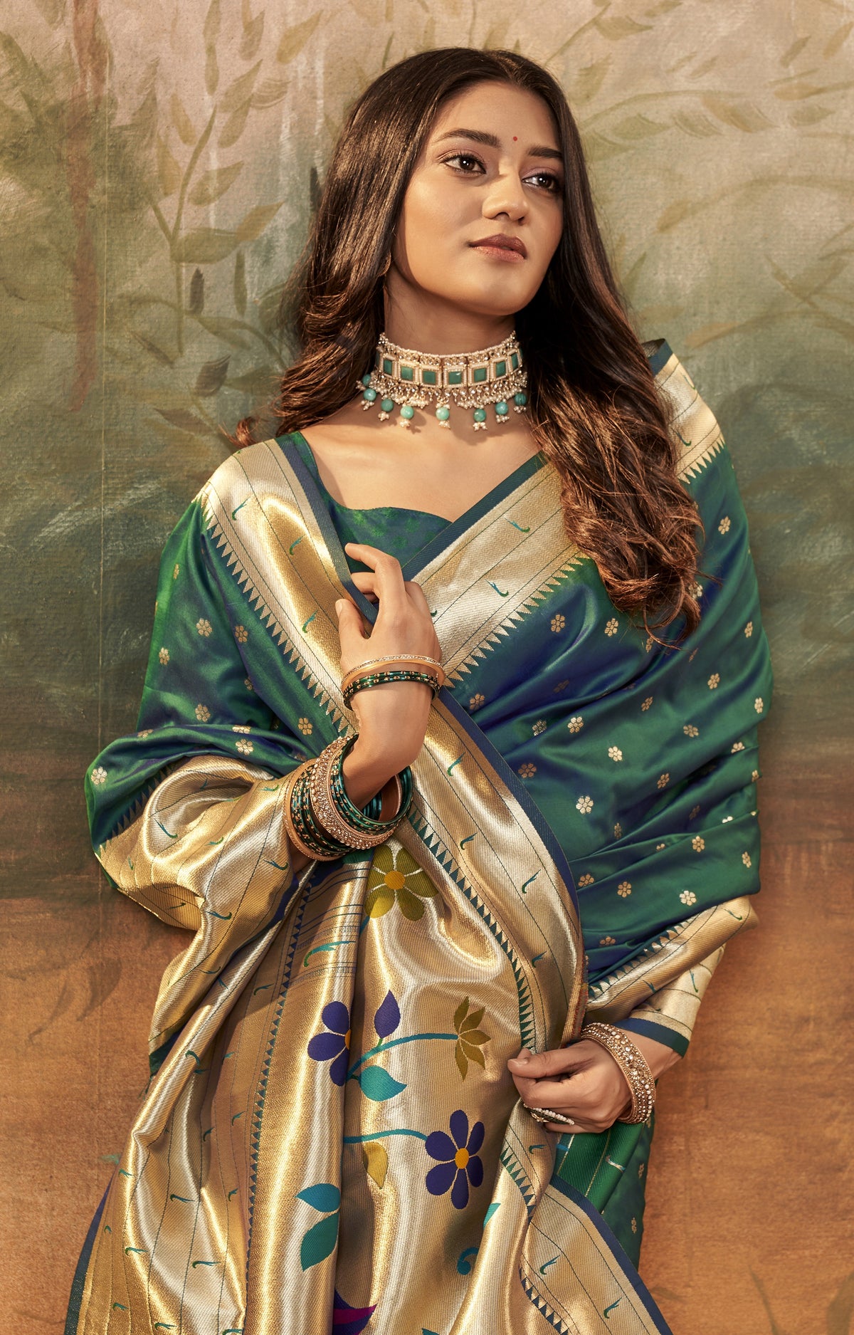 Deep Emerald Green Pure Paithani Silk Saree with Zari Weaving