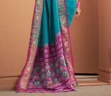 Teal Blue Patola Silk Saree with Multicolour Woven Border