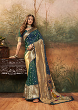 Deep Emerald Green Pure Paithani Silk Saree with Zari Weaving