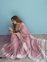 Dusty Rose Handloom Khadi Silk Saree with Digital Print