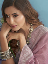 Dusty Rose Handloom Khadi Silk Saree with Digital Print