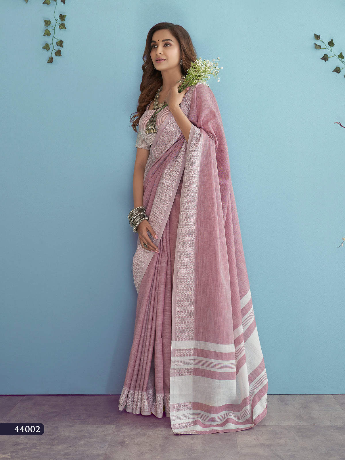 Dusty Rose Handloom Khadi Silk Saree with Digital Print