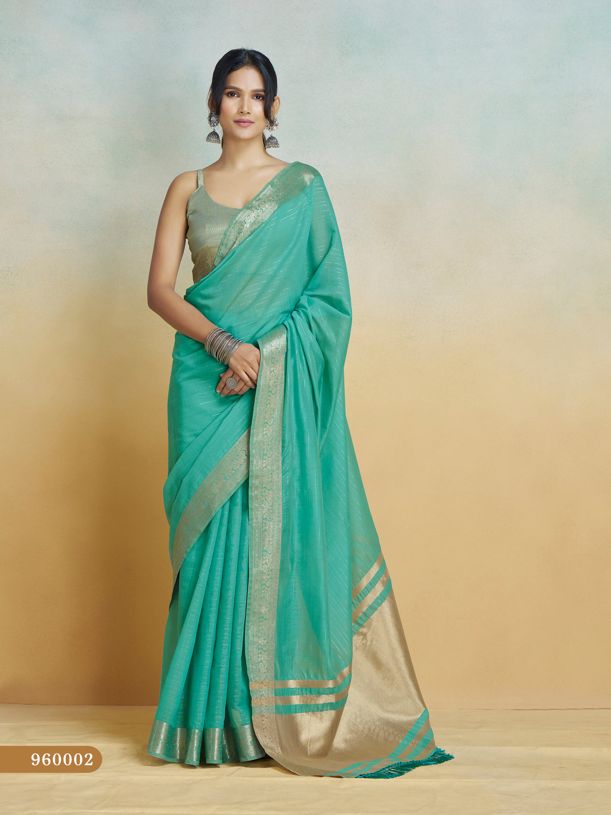 Aqua Turquoise Pure Handloom Khadi Silk Saree with Digital Print