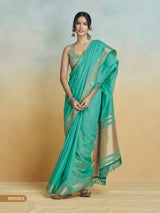 Aqua Turquoise Pure Handloom Khadi Silk Saree with Digital Print