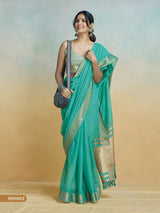 Aqua Turquoise Pure Handloom Khadi Silk Saree with Digital Print