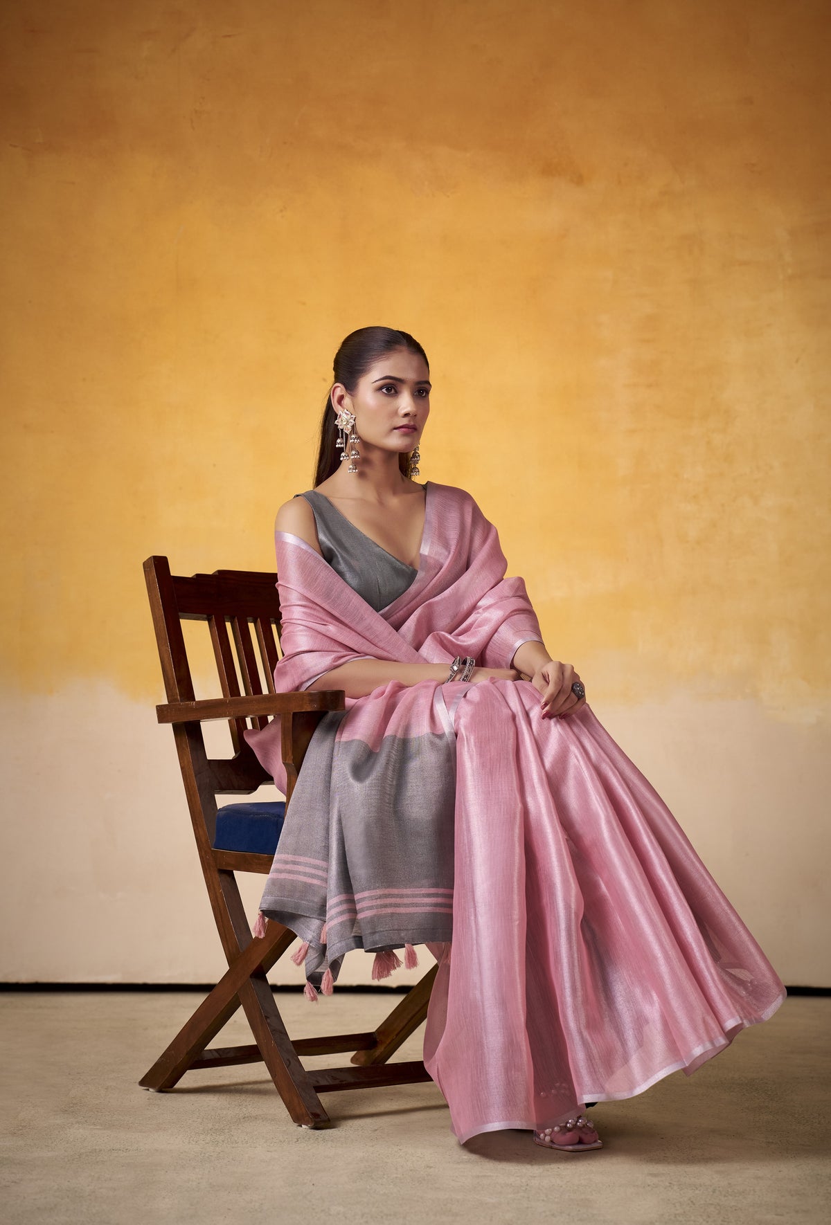 Dusty Rose Tissue Silk Saree with Graphite Grey Pallu