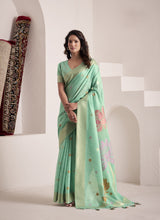 Green Soft Linen Saree with Jacquard Pallu