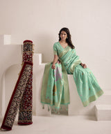Green Soft Linen Saree with Jacquard Pallu