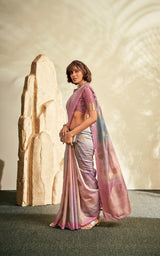 Pink Soft Handloom Silk Saree with Gold Floral Motifs