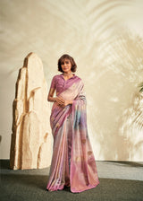 Pink Soft Handloom Silk Saree with Gold Floral Motifs
