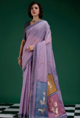 Purple Bloom Jamdani Cotton Saree with Floral Woven Pallu