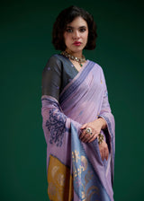 Purple Bloom Jamdani Cotton Saree with Floral Woven Pallu