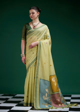 Green Jamdani Cotton Saree with Multicolour Floral Pallu