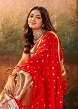 Vermilion Red Pure Paithani Silk Saree with Zari Weaving