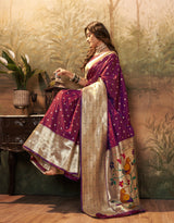 Royal Plum Pure Paithani Silk Saree with Zari Weaving