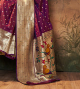 Royal Plum Pure Paithani Silk Saree with Zari Weaving
