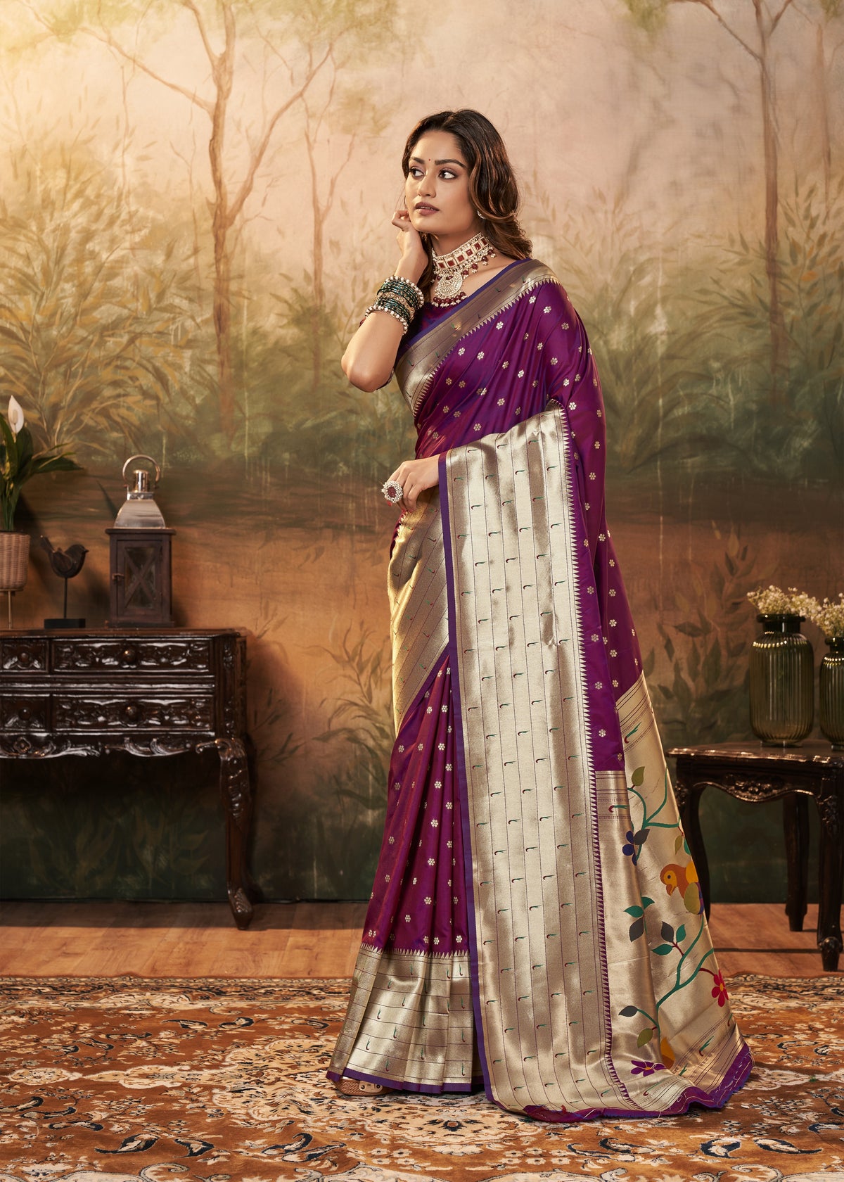 Royal Plum Pure Paithani Silk Saree with Zari Weaving