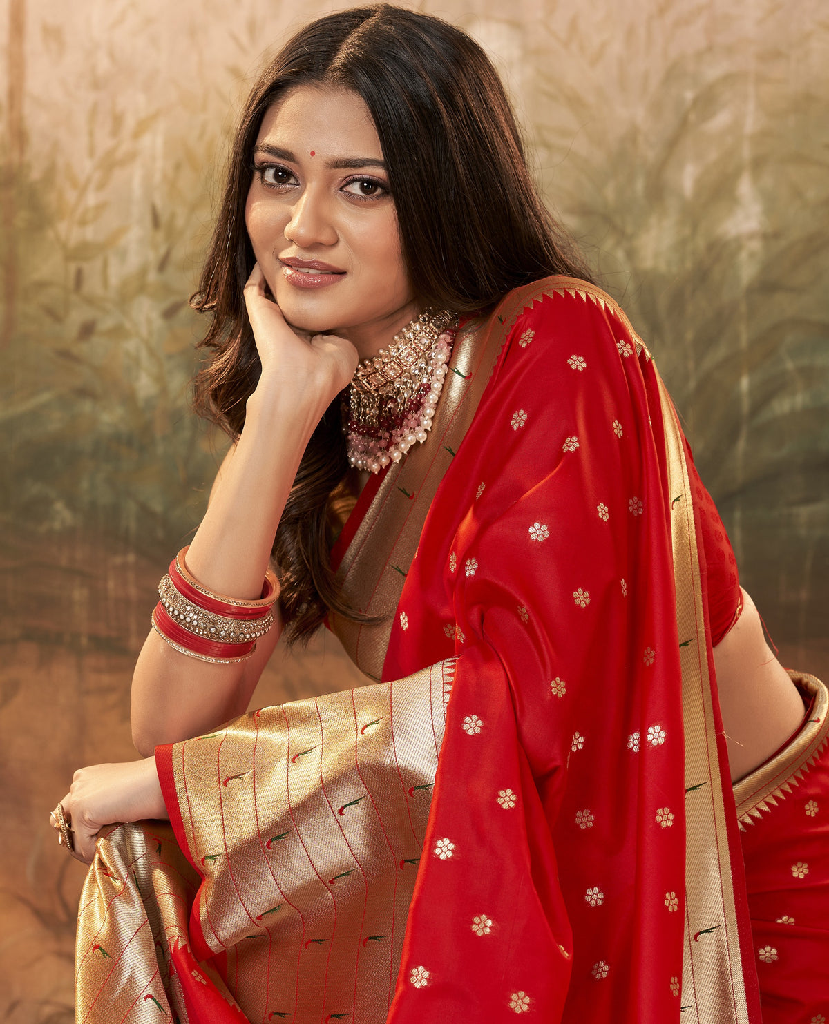 Vermilion Red Pure Paithani Silk Saree with Zari Weaving