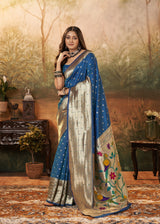 Royal Blue Pure Paithani Silk Saree with Zari Weaving