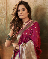 Rani Pink Pure Paithani Silk Saree with Zari Weaving