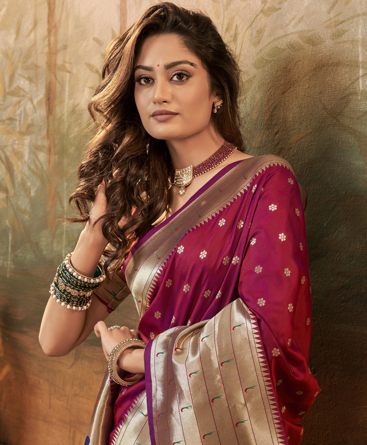 Rani Pink Pure Paithani Silk Saree with Zari Weaving