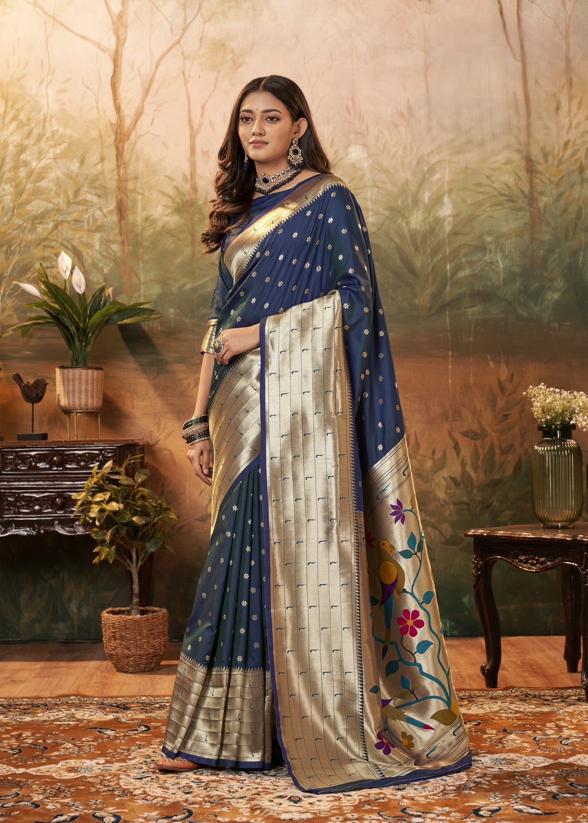 Royal Blue Pure Paithani Silk Saree with Zari Weaving