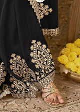 Midnight Black Silk Saree with Intricate Gota Patti Embroidery