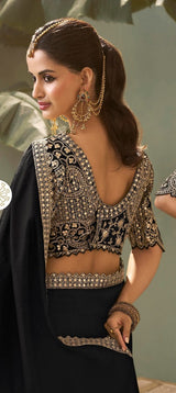 Midnight Black Silk Saree with Intricate Gota Patti Embroidery