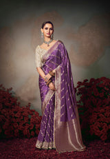 Orchid Purple Banarasi Saree with Cream Embroidered Blouse