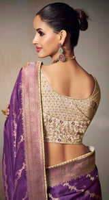 Orchid Purple Banarasi Saree with Cream Embroidered Blouse