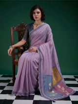 Purple Bloom Jamdani Cotton Saree with Floral Woven Pallu