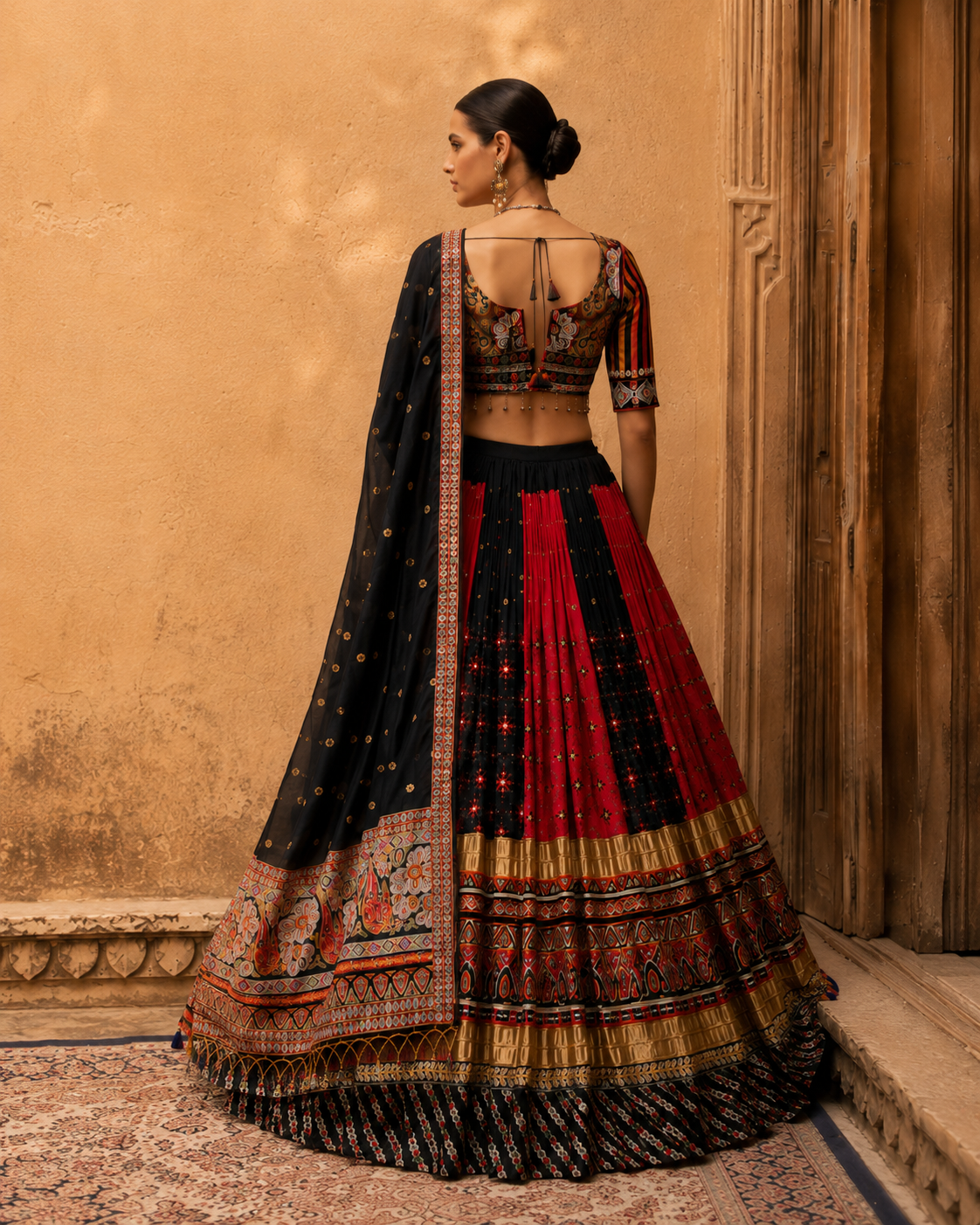 Digital Print Mirror Work Navratri Lehenga Set