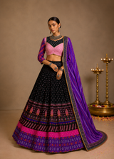 Black Digital Print Mirror Work Navratri Lehenga Set