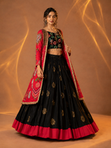 Mirror Work Muslin Cotton Navratri Lehenga Set with Shrug