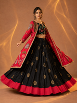 Mirror Work Muslin Cotton Navratri Lehenga Set with Shrug
