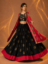 Mirror Work Muslin Cotton Navratri Lehenga Set with Shrug