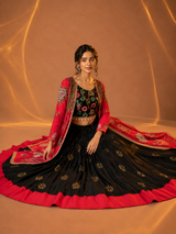 Mirror Work Muslin Cotton Navratri Lehenga Set with Shrug