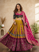 Rangmohini Mirror Work Navratri Lehenga Set - Mustard Pink