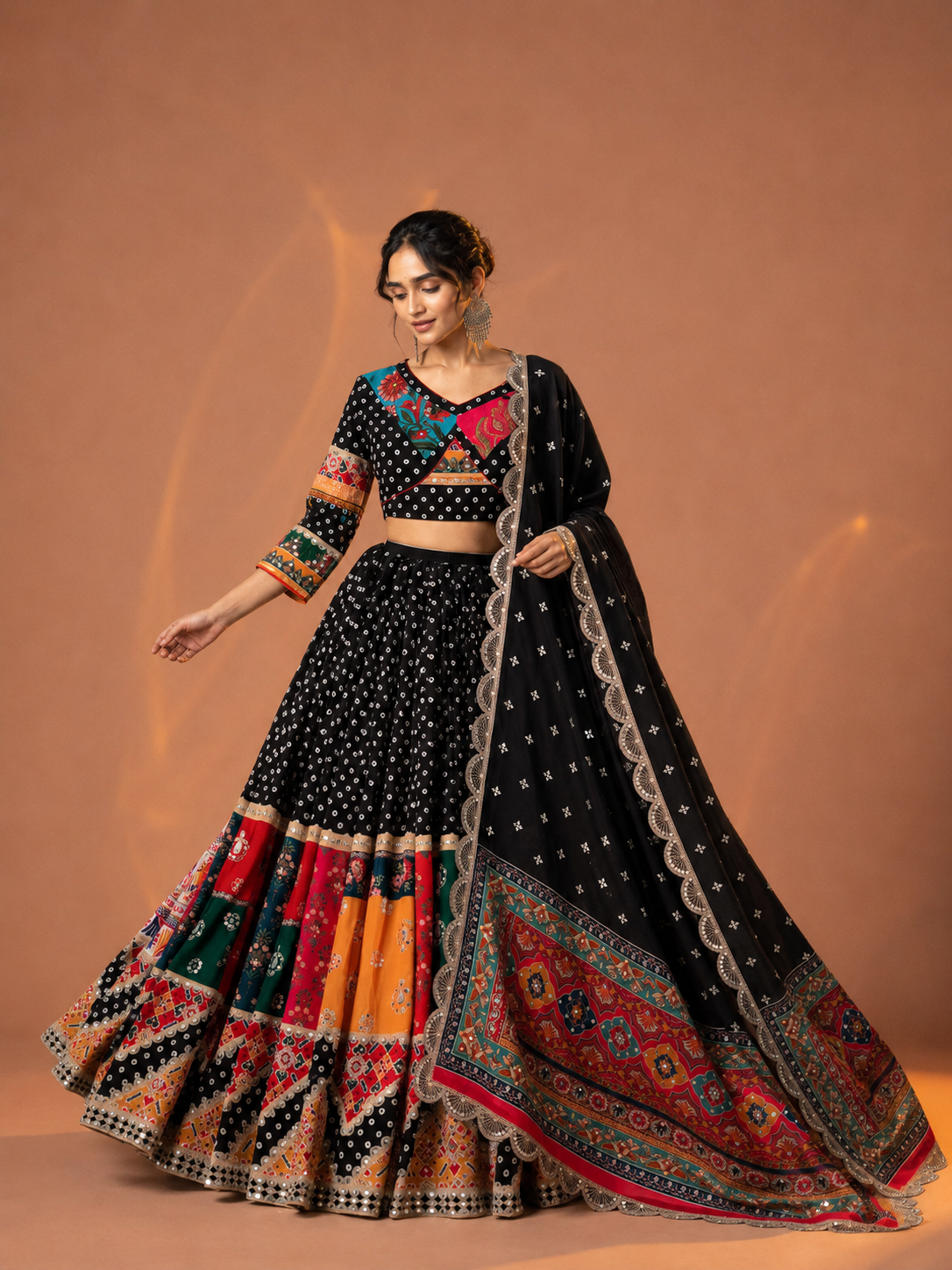 Tavisha Black Multicolour Mirror Work Navratri Lehenga Set