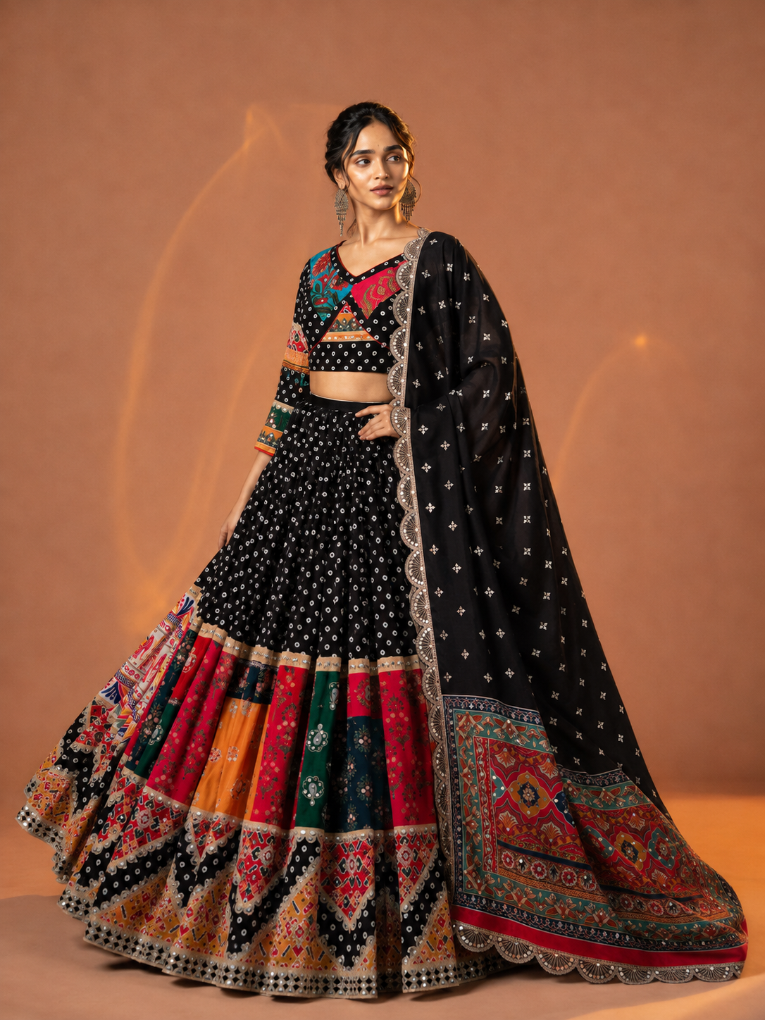 Tavisha Black Multicolour Mirror Work Navratri Lehenga Set