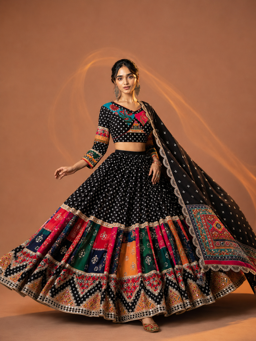 Tavisha Black Multicolour Mirror Work Navratri Lehenga Set