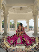 Madhurya Wine & Rani Pink Mirror Work Navratri Lehenga Set